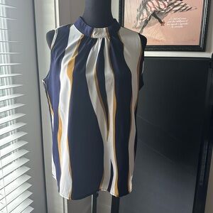 SHEIN Women's Sleeveless Blouse - Navy, White, and Gold